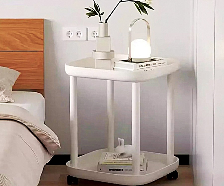 Tραπεζάκι με ροδάκια 2 επιπέδων  104-2white