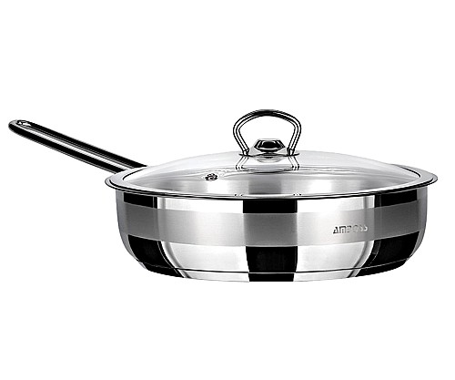 Τηγάνι ΙΝΟΧ 24cm AMBOSS με καπάκι γυάλινο
