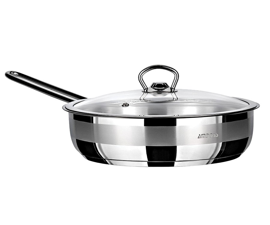 Τηγάνι ΙΝΟΧ 26cm AMBOSS με καπάκι γυάλινο