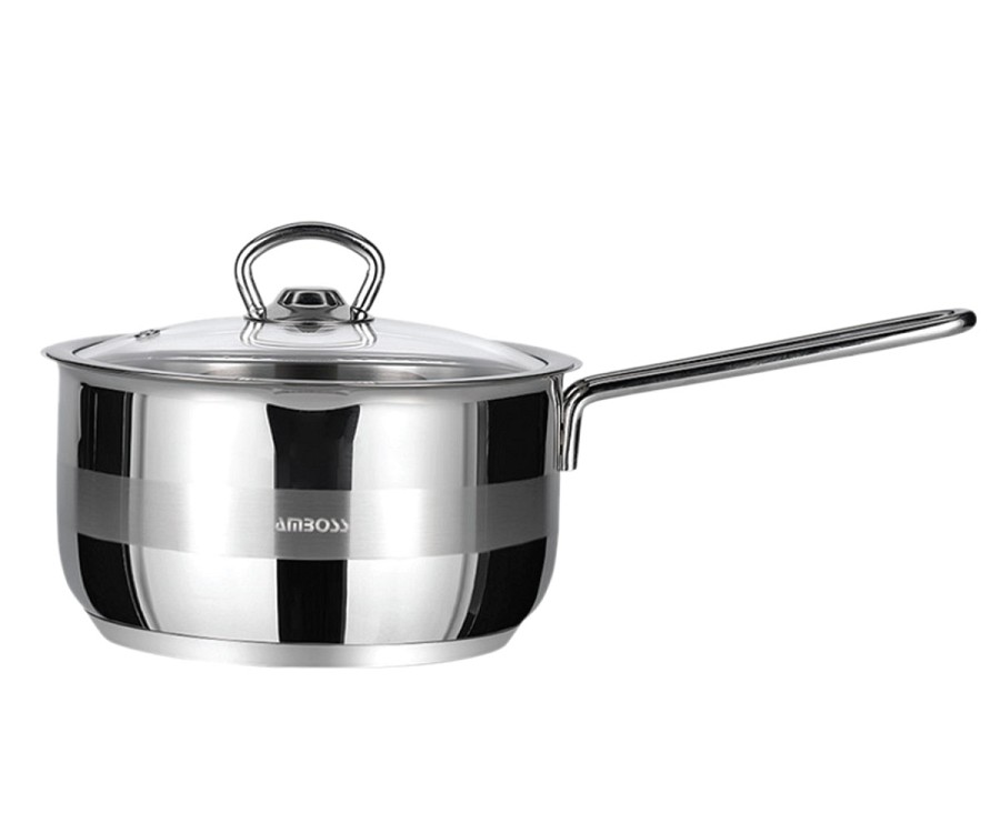 Κατσαρολάκι γάλακτος ΙΝΟΧ 20cm AMBOSS με γυάλινο καπάκι