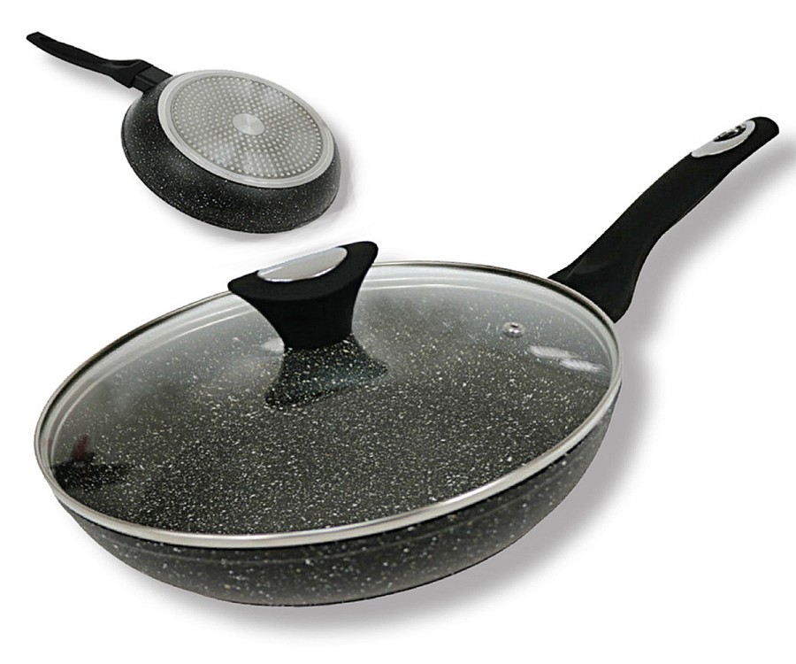 Τηγάνι αντικολλητικό ΒΑΘΥ OLINA PETRA 26cm με γυάλινο καπάκι