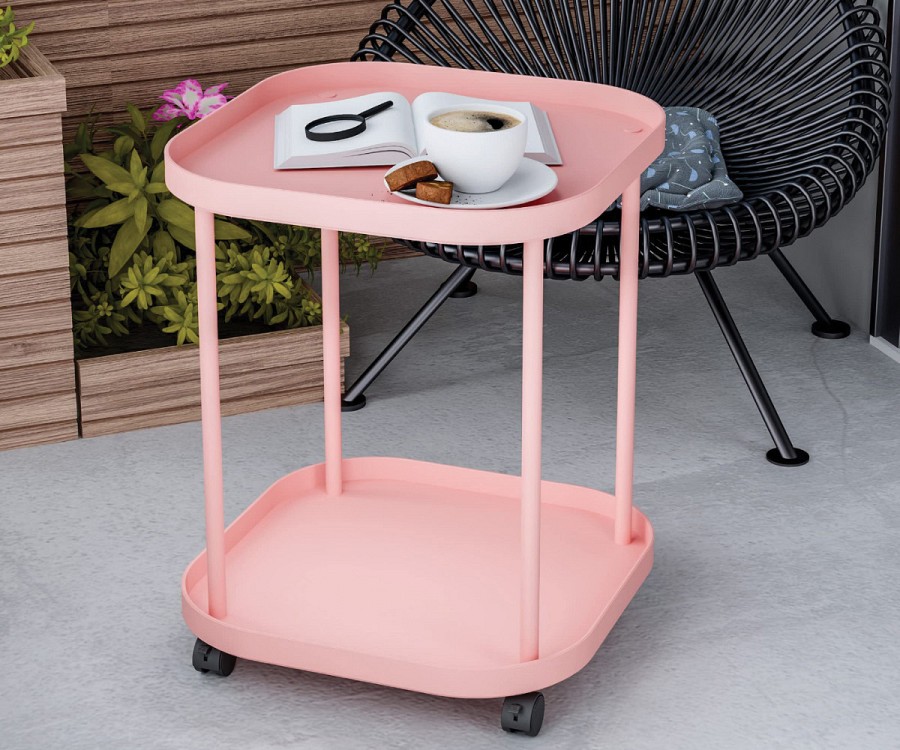 Tραπεζάκι με ροδάκια 2 επιπέδων  104-2pink